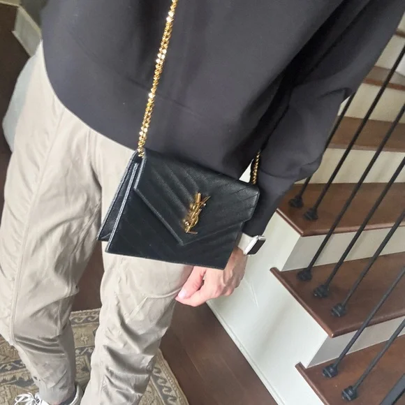 Yves Saint Laurent Black Clutch/Crossbody with Gold Chain - Picture 3 of 8